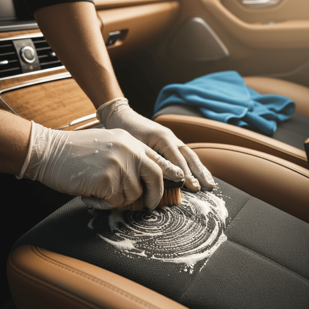 Interior detail - hand shampooing car seats